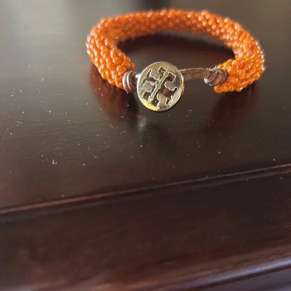 Tory Burch Gold and Orange Beaded Bracelet with Textured Design  authentic - Picture 2 of 3